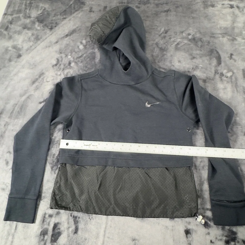 Nike Hoodie Womens XS Black Mesh Mix Media Pullover Sweatshirt 2546